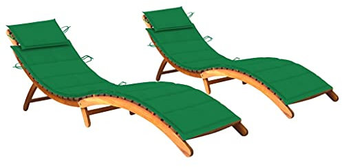 IKAYAA Doppelliege Outdoor 2 Personen Holz Sonnenliege 2 Personen Sonnenliege Holz mit Kissen Wetterfest Holzliege Gartenliege Holzliege Grün