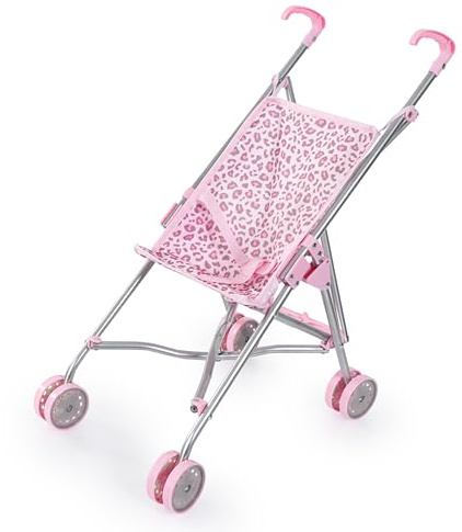 Bayer Design Puppenbuggy, zusammenklappbar, Doppelräder, Sicherheitsgurt | aus Metall, modernes Leoparden-Design