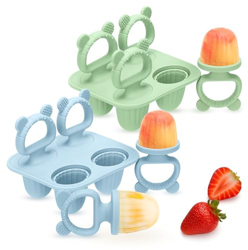 CLDY 2 Ensembles 4 Mini Moule à Glace Bébé Réutilisable, 8 Pochons en Silicome Alimentaire Sans BPA, Moules à Popsicle Enfant avec Bâtonnets, Compatible Lave-vaisselle, pour Popsicles, Crèmes Glacées