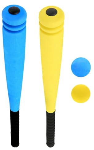 WEKAMOS 2 Sätze Baseball Schläger aus Schaumstoff mit Rillen für Besseren Griff Weiche Leichte Trainingsschläger in Blau und Gelb mit Passendem Ball Sicher für Kindergarten und Outdoor