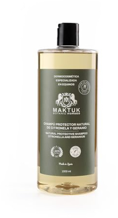 Champú para Caballos con Citronela y Geranio - Repelente de Insectos Natural - Pelo Suave y Brillante - Champú para Equinos, Mantiene Alejadas Moscas y Tábanos - 1000 ml