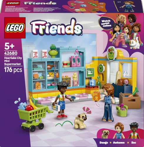 LEGO Friends Heartlake City Mini Supermarket - Toy Shop w/ 2 Mini Dolls, Pet Dog Figure, Cash Register & Play Food Accessories - Birthday Gift for 5+ Year Old Girls - 42680