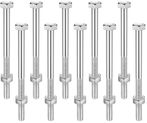 10 Pièces Vis à Tête Hexagonale M10 x 140 mm avec Écrous, Set Boulons Hexagonaux Zingués, Boulons Machine à Tige, Ancrages Lourds pour Toutes Constructions