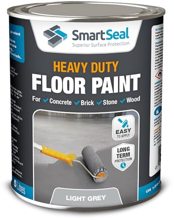 SmartSeal Heavy Duty Floor Paint - Light Grey, 5L - Hard-Wearing Garage Floor Paint with Anti-Slip Mid-Sheen Finish – also Ideal for Decking, Warehouse flooring, Brick, Concrete, Stone & Wood