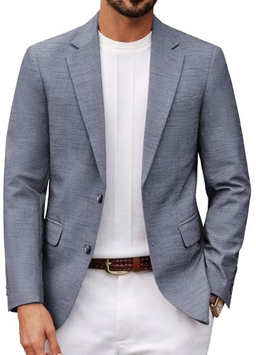 PJ PAUL JONES Veste d'été sportive en lin à 2 boutons pour homme, Bleu denim, XL