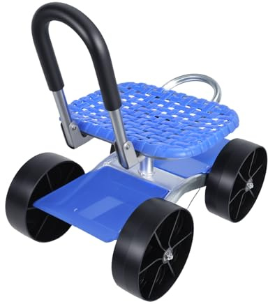 UDIYO Gartenhocker Mit Rollen, Faltbarer Gartenhocker Mit Lagerregal, 360° Drehbarer, Höhenverstellbar, Arbeitshocker Für Haushalt und Garten (Blau)