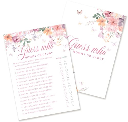 Kaderas Mommy or Daddy Baby Shower Game Cards for 25 Guests, Baby in Bloom Wild Floral Design