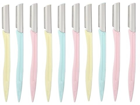 Gogogmee 10 Stück Augenbrauenrasierer aus Edelstahl mit Schutzkappe Tragbarer Augenbrauentrimmer für Präzise Haarentfernung Ergonomisch Kompakt für Reisen und Professionelles Make Up