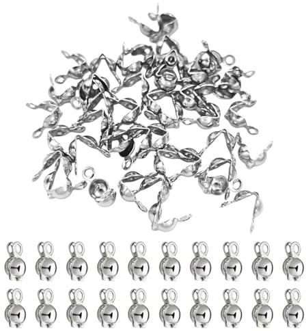 OAAO 200 Perle Pressate in Acciaio Inossidabile, Accessori per Perle d'Argento, Decorazione di Finitura A Catena, Accessori per Coperture con Fibbia A Nodo, Materiali Fatti A Mano Fai-da-Te.