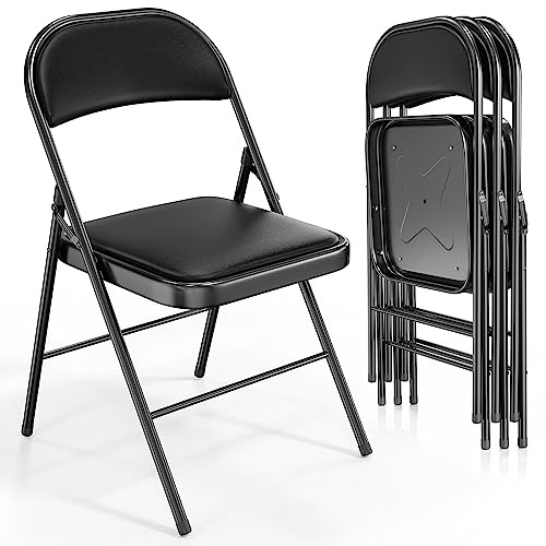Bonnlo Klappstühle 4er Set mit Komfortabler PU-Polsterung an Sitz & Rückenlehne, Robuster Stahlrahmen, bis 159 kg, Faltbare Stühle für Zuhause, Büro, Events & Hochzeit, Schwarz