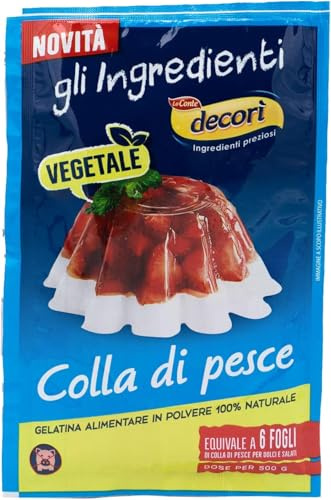 Decorì Colla di pesce 100% vegetale in polvere, ideale per coprire e addensare dolci e salati Confezione da 16g (15 pezzi)
