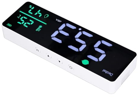Leftwei Fonometro Decibel Meter 30‑130dBA Rilevatore di Rumore Display LED Decibel Temperatura Umidità Tester per Casa, Fabbrica Vicina Rumorosa