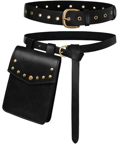 SCARLET DARKNESS Unisex Mittelalter Gürtel mit Taschen Steampunk Piratengürtel Vintage Hüfttasche PU-Leder Gürteltasche Schwarz S