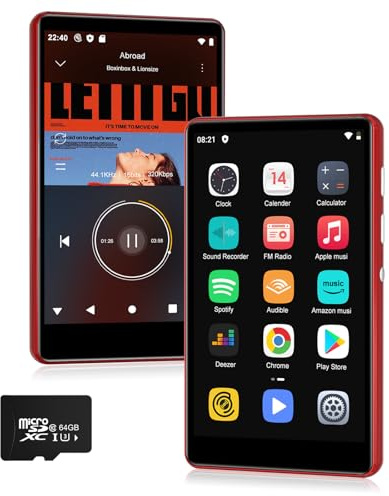 80GB Music Player, MP4 MP3 Player with Bluetooth and WiFi with 4-inch IPS Touch Screen Digital Audio Players, M503 Pro Spotify Player with Amazon Music, Audible, Chrome Browser, Support Up 512GB Red