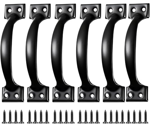 Azoisuwr 6 Pcs Black Gate Handle, 92mm Pull Handles with 24 Screws for Wooden Gates Doors Cabinets Furniture Garden Shed Outdoor Indoor Use
