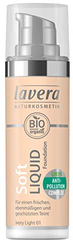lavera Soft Liquid Foundation -Ivory Light 01- Für einen frischen Teint ∙ Leichtes auftragen ∙ Vegan Naturkosmetik Natural Make-up Bio Pflanzenwirkstoffe 100% natürlich (1x 30 ml)