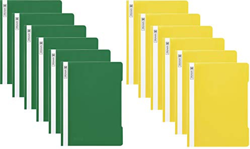 Schnellhefter A4 farbig sortiert PP-Folie glasklares Deckblatt (Schnellhefter PP, grün gelb, 12)