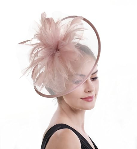 SAFERIN Butterfly Fascinator Hat Kentucky Derby Fascinators Halloween Costume Party Bohemian Wedding Headpiece(a-Skin Pink)