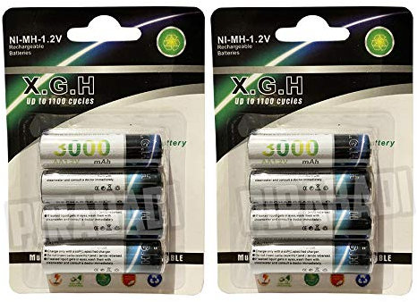 Lot DE 8 Piles ACCUS Batteries AA LR06 1.2V NI-MH Rechargeable Battery Mignon 3000mAh | REMPLACE Les Piles AA 1.5V | AA LR06 LR6 R06 R6 H06 H6 2A |Jouet TELECOMMANDE Lampe Voiture ETC. (AA 3000mAh)