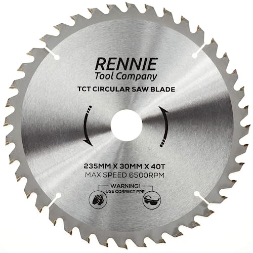 Rennie Tools TCT Kreissägeblatt für Holz, 235 mm x 30 mm x 40 Zähne, inklusive 25 mm, 20 mm und 16 mm Bohrungsreduzierungsringen, kompatibel mit Bosch, Makita, Dewalt Kreissäge usw., 235 mm Sägeblatt