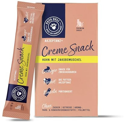 Pets Deli Cremesnack für Katzen mit Huhn und Jakobsmuschel ohne Zucker und Gluten 8 x 90g