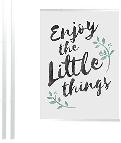 LEO's - 1 x Posterklemmschiene DIN A2 Ober- und Unterteil (42 cm) Weiß aus Hart-PVC - Klemmschiene zum Aufhängen von Postern und dünnen Displays - Kunststoff Posterschiene Posterleiste mit 2 Hängern