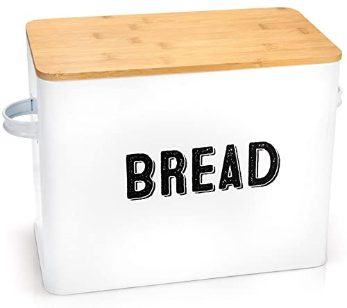 Stylish Farmhouse Bread Box For Kitchen Countertop - Extra Large Breadbox Holds 2+ Loaves Of Bread - Perfect Metal Storage Tin To Keep Your Bread, Bagels, Rolls And Buns Fresh For A Long Time