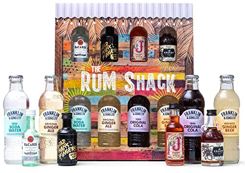 Spiced Rum Gift Set - 4x 5cl Dead Mans Fingers, Kraken, Barcardi White & Old J Cherry Rum, 4x Premium Franklin & Sons Mixers - Cocktail Rum Gifts for Men, Alcohol Miniatures, Birthday, Christmas