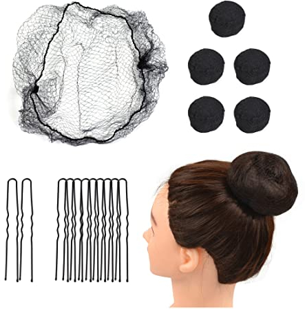 50 Pcs Hair Nets Invisible Elastic Edge Mesh with 40 Pcs U Shaped Hair Pins for Women Hair Bun (Black)