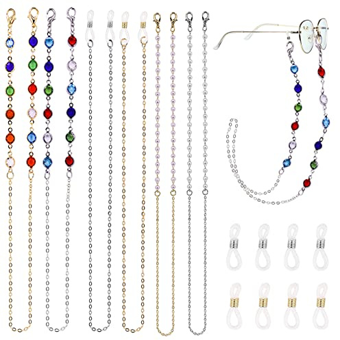 6 Stück Perlenketten, Brillenkette, Umhängeband, Brillenband, Glaskette, Brillenkette, Brillenkette, Brillenkette für Damen und Herren, Brillenzubehör