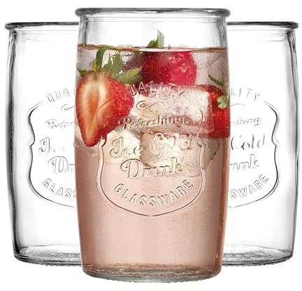 Glaver's Drinking Glasses Set of 4, Vintage Italian Style – Elegant 20 Oz Clear Tumbler Glassware Set– Genuine Artisan-Made for, Refreshing Drinks, Beverages, Cocktails.