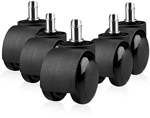 Gvolatee 5 Pezzi ruote sedia ufficio 11X 22MM per Sedie da Gioco, Rotelle per sedie Design a Doppia Ruota, Rotelle di Ricambio Silenziosa e Senza Graffi per Piastrelle, Pavimenti Duri, Laminata, Nero
