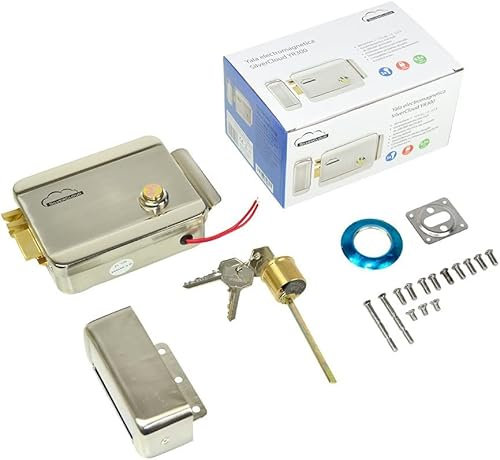 Serratura Elettrica da Applicare 12V Mano Destra Cilindro con 3 chiavi destrimani, 12 V, Chiusura Normale Fail-Secure, Acciaio Inox, Pulsante di sblocco YR-300