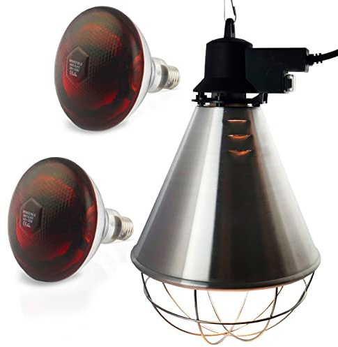 fratrisPRO Wärmestrahler mit Sparschalter | Set 2 Stück Rotlichtlampe Wärmelampe E27 | Ferkellampe, Kückenlampe, Wärmelampe Tiere, Hühner, Infrarot Heizstrahler (100 Watt)