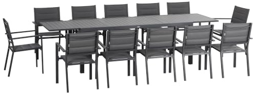 Outsunny Gartenmöbel-Set aus Aluminium und Textilene, ausziehbarer Tisch für 12 Personen – 12 stapelbare Stühle – Maße: Tisch 200/300 L x 90 B x 75 H cm, grau