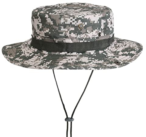 Sonnenhut Hat Outdoor Wanderhut Fischerhut Trekking Faltbar Safari Hut 55-60CM Sonnenhut Herren Camouflage Abgerundete Hut Fischer Dschungelhut Gartenhut Anglerhut