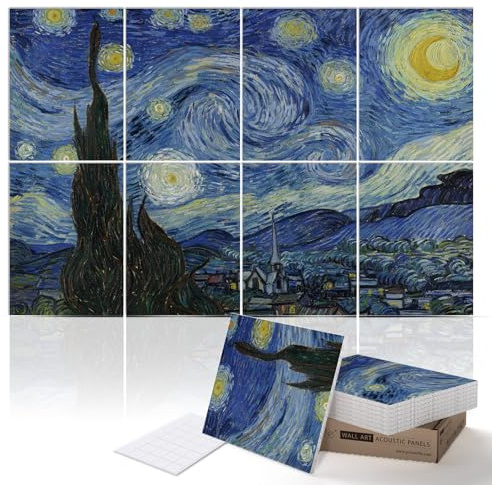 PINWELIFE® Wall Art Acoustic Panels, Sound Proof Absorbing Panels for Home/Office, Decorative Absorbing Dampening, Noise and Echo Cancelling, 120x80cm (The Starry Night, by Vincent Van Gogh)