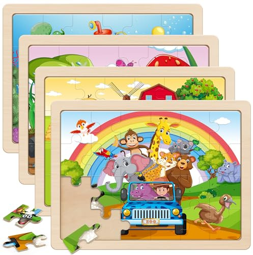 SYNARRY Wooden Jigsaw Puzzles for Kids 3 4 5 Year Olds | 4×24 Piece