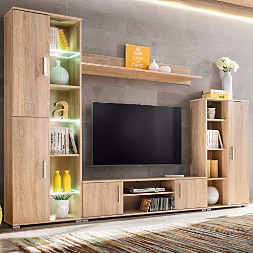 ZEYUAN Unité Murale TV avec lumières LED Chêne Sonoma,Meuble TV,Ensemble Meuble TV,Table TV