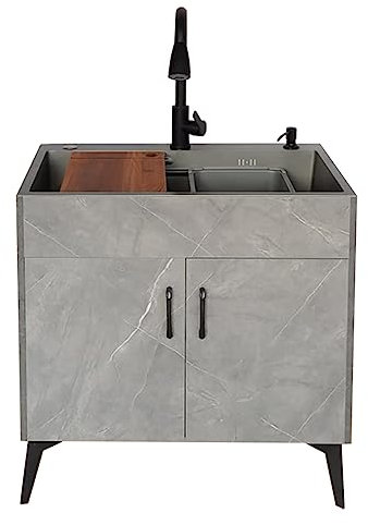 Küche Spülbecken Edelstahl Waschbecken Ausgussbecken Spüle mit Unterschrank mit Abfluss und Fallrohr mit Lagerregale und Wasserhahn für Küche Werkstatt Bauernhaus Verpflegung. ( Color : Pull Faucet ,