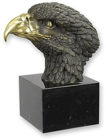 JS Garten Deko Bronzefigur Bronzeskulptur Bronze Adler Kopf auf Marmorsockel H 28 cm Bronze Figur