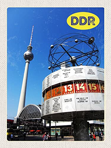 AGDeko® Holzschild 40x30 cm Berlin Alexanderplatz Weltzeituhr zum Aufhängen oder Stellen Raum Dekoration