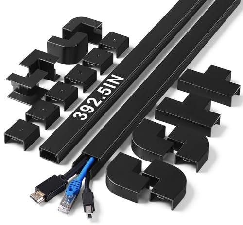 LZEOY 10m Kabelkanal-Set für TV-Wandmontage - Selbstklebende Kabelschiene (Schwarz) - 25 Stück Kabelversteck 40x2,4x1,4cm - Oberputzinstallation für Haushalt & Büro