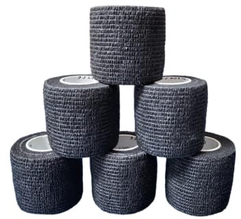 6 x Ok-plast Fingerpflaster 5 cm Breit | Selbsthaftend | Klebt nicht auf Haut & Haare (5 cm Breit / 4,5 Meter, Schwarz)