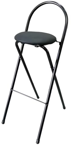 Klappbarer Barhocker mit Rückenlehne (Schwarz & Weiß), 24/60cm Küche Frühstück Runde Gepolsterte Hochstuhl, Tresenhocker Stuhl mit Fußstütze für Erwachsene (Color : Black, Size : 60cm/24in)