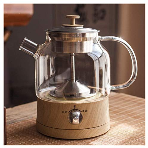 KOHARA Bouilloires électriques, bouilloires en Verre, sans Fil, cuisinière à café et à thé à Vapeur circulante, Grain de Bois rétro, Verre à Haute teneur en Borosilicate, Eau bouillante