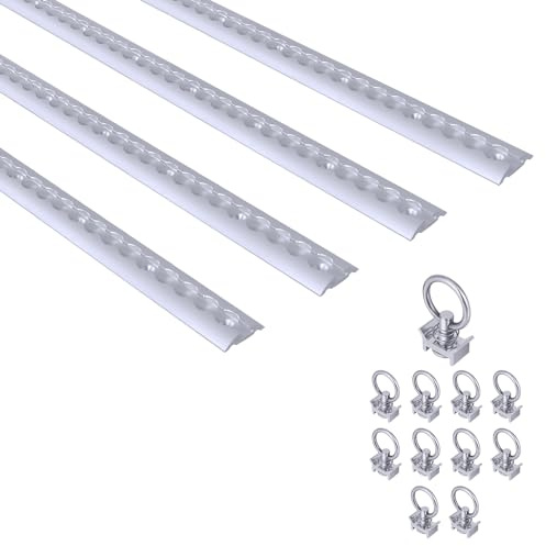 AufuN Aluminium Airlineschienen Set halbrunde Form (4 Meter) | Gebohrte Zurrschiene Silber, 50 x 11,1 mm, Zurrschiene zur Ladungssicherung für Transporter, Wohnwagen