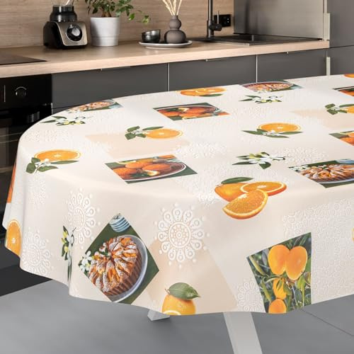Mantel de Hule Lavable, para jardín, Exterior e Interior, Ovalado, 200 x 140 cm, Borde Cortado, Color Naranja