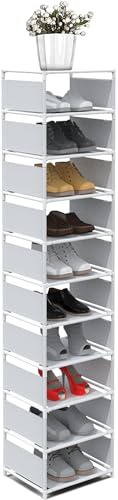 isightguard Schuhregal schmal, 10 Ebenen, vertikales Schuhregal für Flur und Eingangsbereich. Hoher, schlanker, vertikaler Schuhschrank für kleine Räume. Platzsparender Eckregal-Schuhturm.