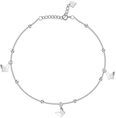 Qings Schmetterlings/Stern/Infinity Unendlichkei/Kugel Fußkettchen 925 Sterling Silber Wasserfestes Verstellbare Fußkette mit Schmetterling Anhängern Sommer Strand Geschenke für Damen Mädchen